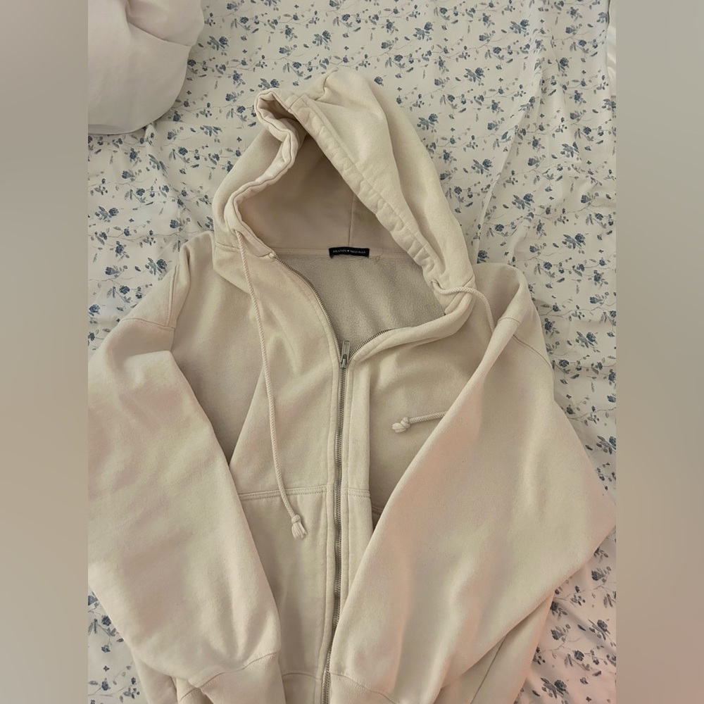 REUPLOAD! - cream brandy melville oversized zip up